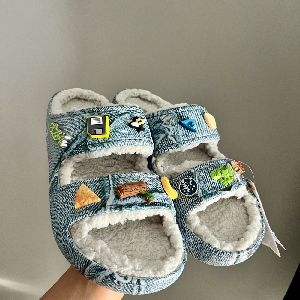 CROCS X SZA Denim Blue Fuzzy Slippers